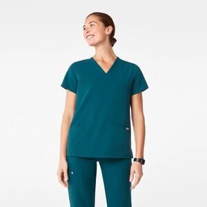 FIGS Casma Scrub Top Women’s Medium Caribbean Blue 3-Pocket V-Neck